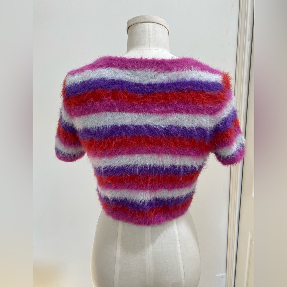 Urban Outfitters Kimchi Blue Fuzzy Striped Crop Top Size Large - Picture 7 of 9